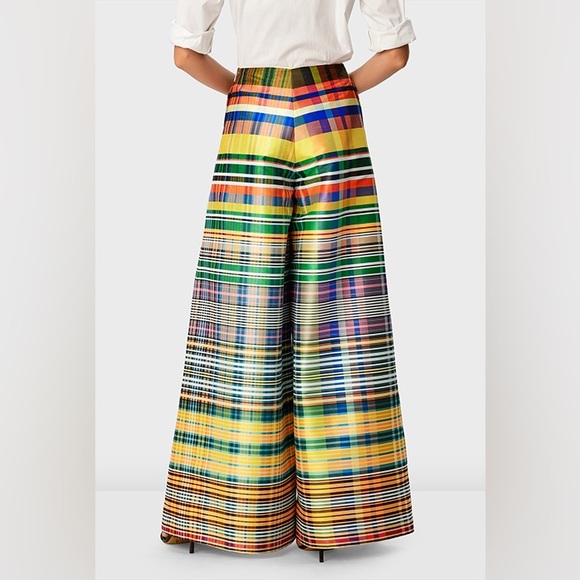 Check Print Dupioni Palazzo Pants 14 L - Picture 5 of 6